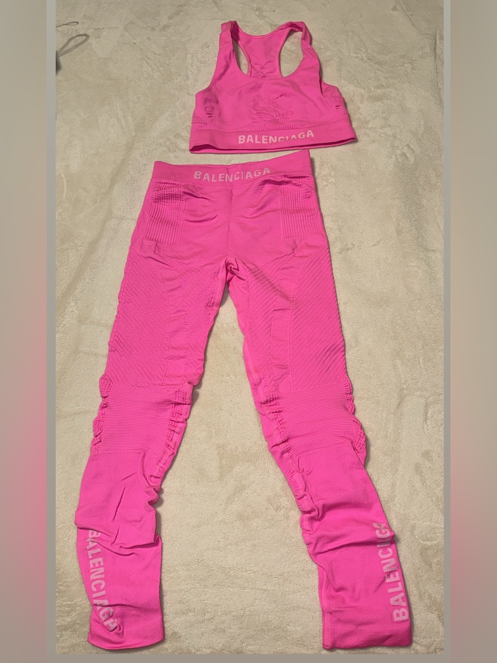 Balenciaga Hot Pink Seamless Leggings & Sports Bra Set